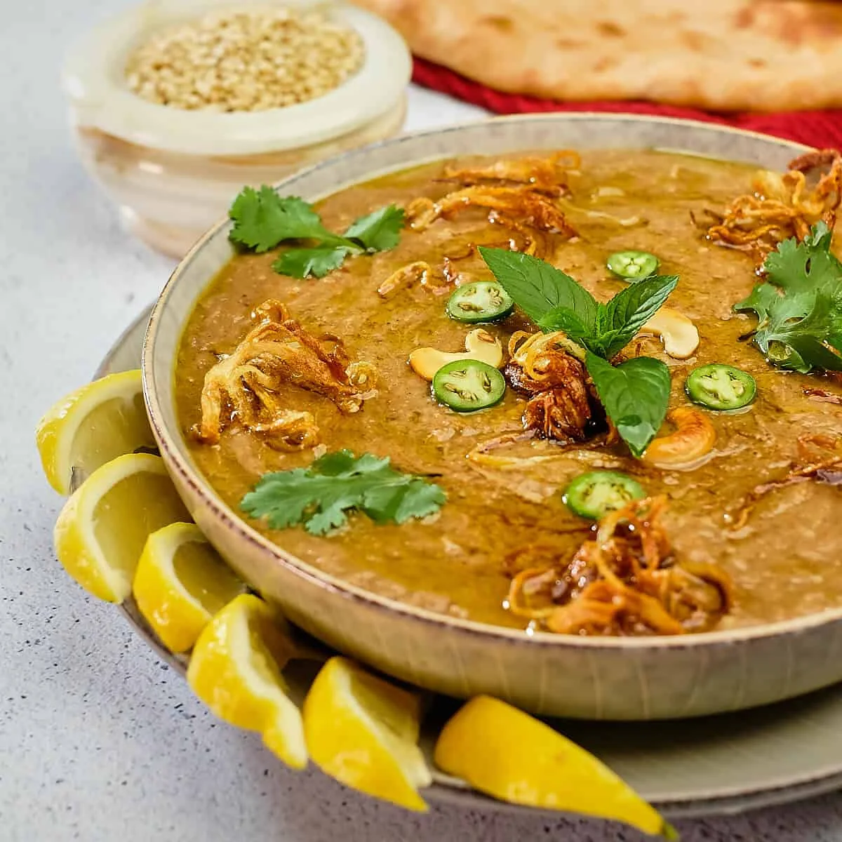 Slow-cooked beef haleem with lentils, wheat, and spices