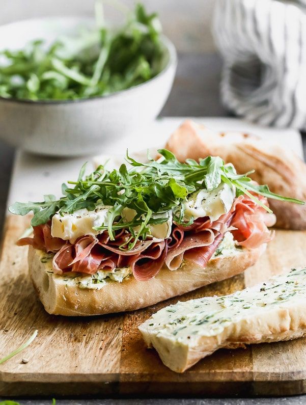 Classic French baguette sandwich with ham and butter.