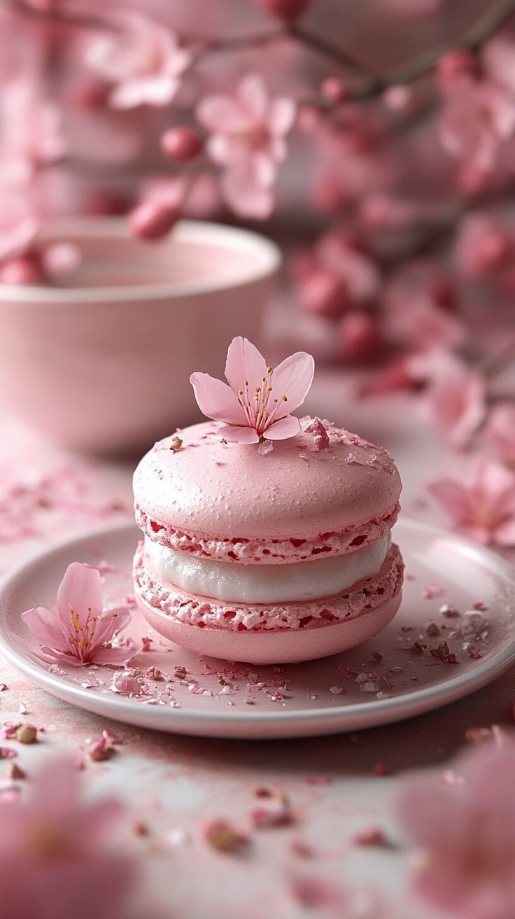 Pink French macarons filled with vanilla buttercream.