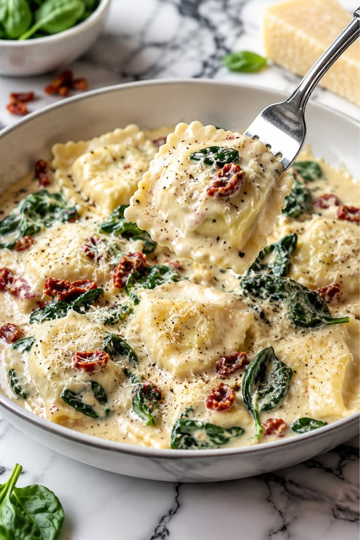 Creamy Ravioli with Spinach & Parmesan