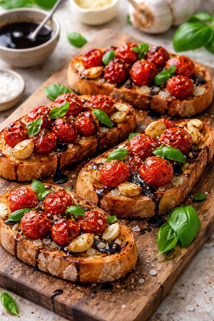 French tomato garlic tartine with fresh tomatoes, olive oil, and toasted bread