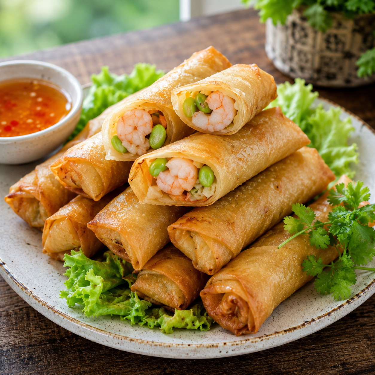 Stick Harumaki (Shrimp and Edamame Rolls)