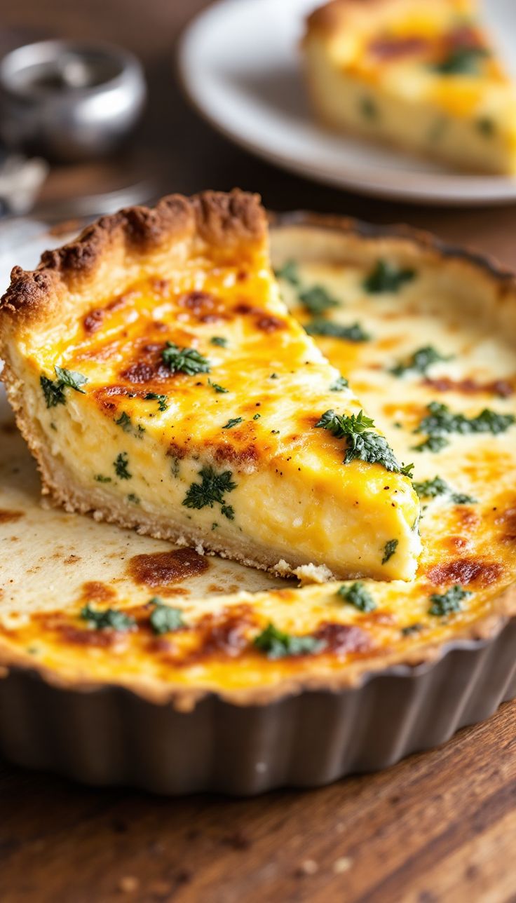 Golden quiche lorraine with creamy filling and crispy crust.