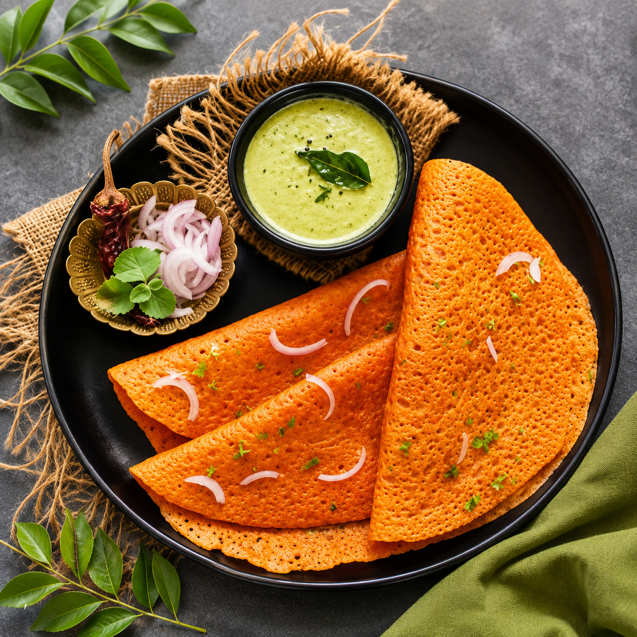 Adai recipe featuring crispy South Indian lentil pancakes served fresh on a plate.