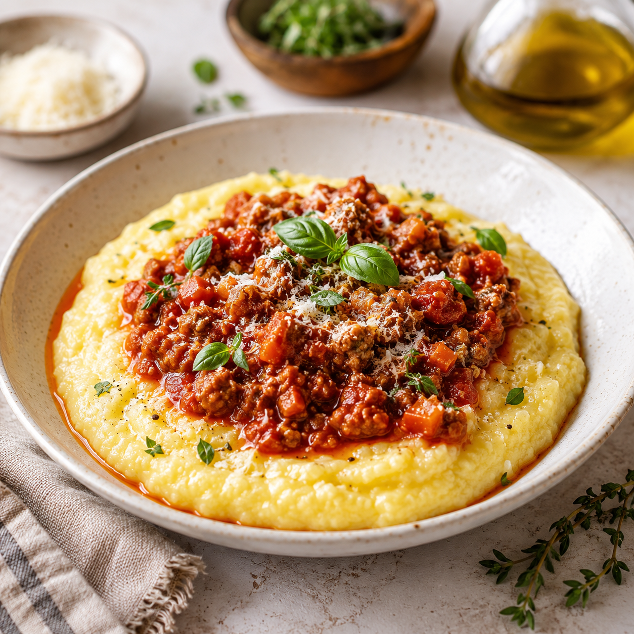 Creamy Polenta with Rich Tomato Sauce