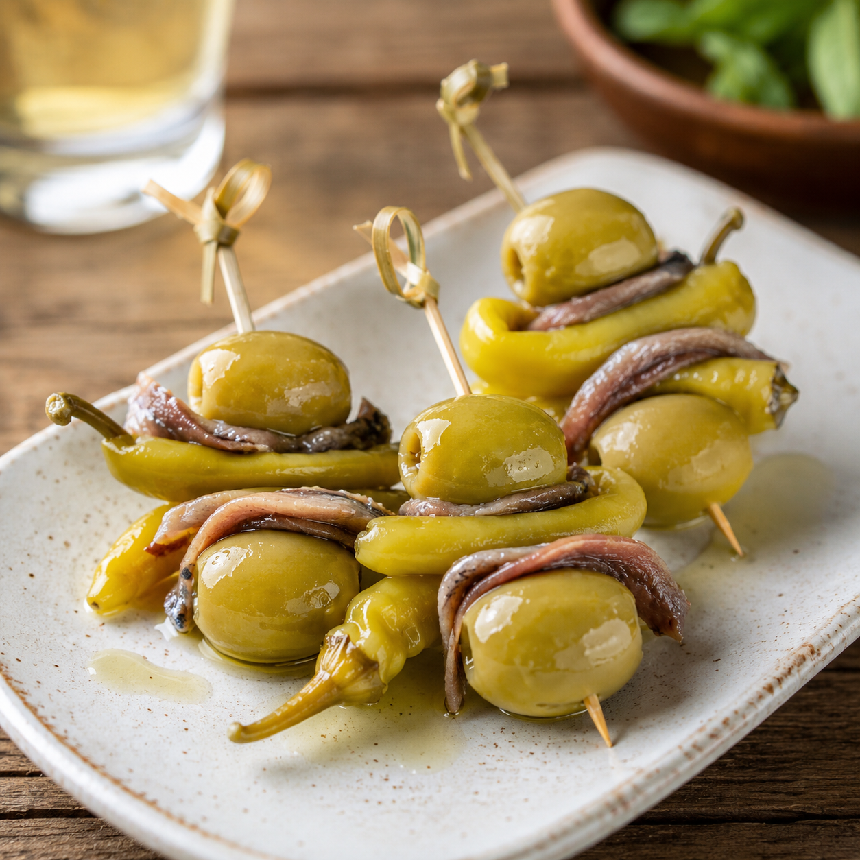 Gilda Pintxos (Basque Olive Anchovy Skewers)