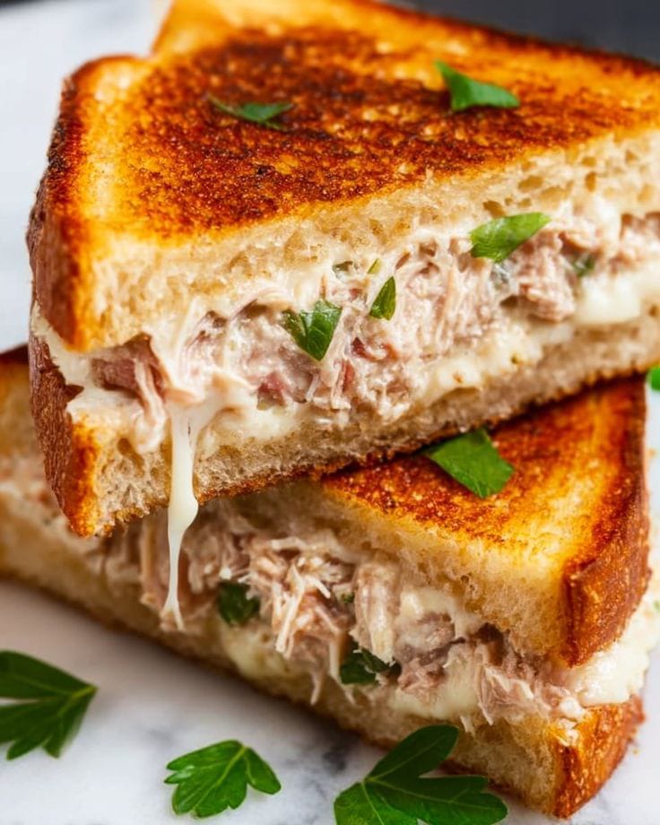 Classic tuna sandwich with creamy filling and fresh vegetables in soft bread