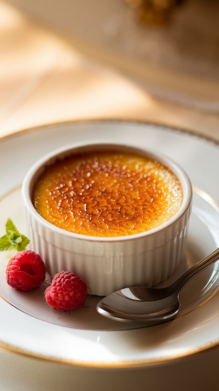 French vanilla crème brûlée with caramelized sugar topping.