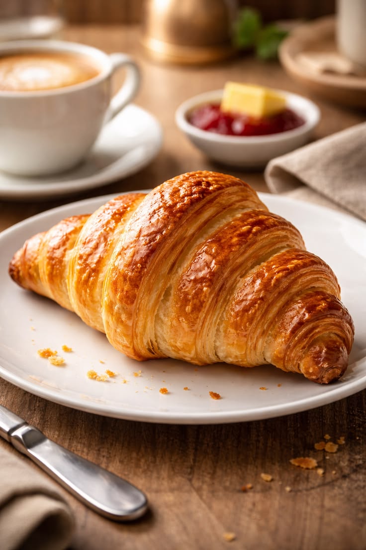 Freshly baked French croissants with flaky layers.