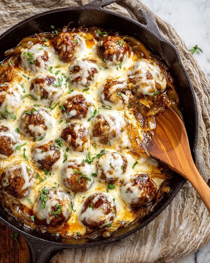 French-style meatballs in rich tomato basil sauce served with spaghetti and Parmesan.