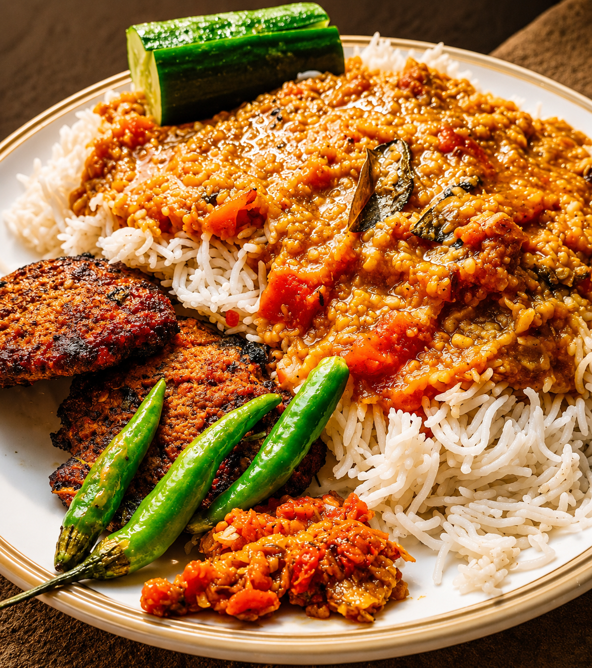 Daal Chawal With Shami Kabab