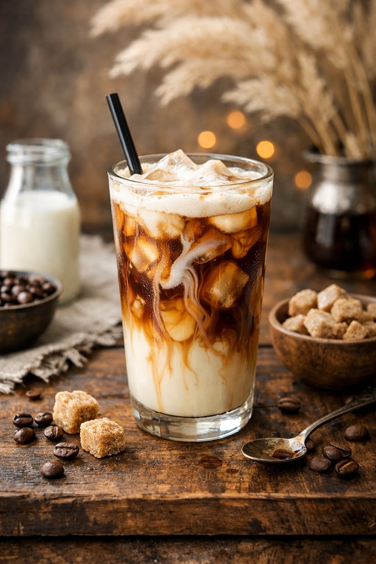 French iced coffee served cold with milk and ice cubes.