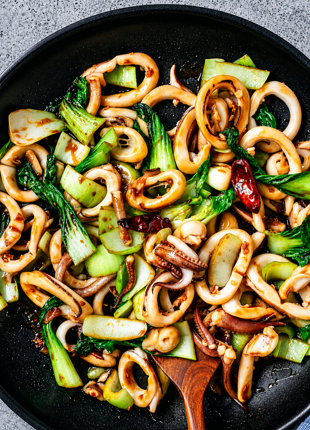 Squid and Bok Choy Stir Fry