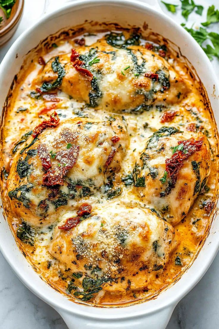 French savory crepes filled with chicken and topped with creamy cheese sauce.
