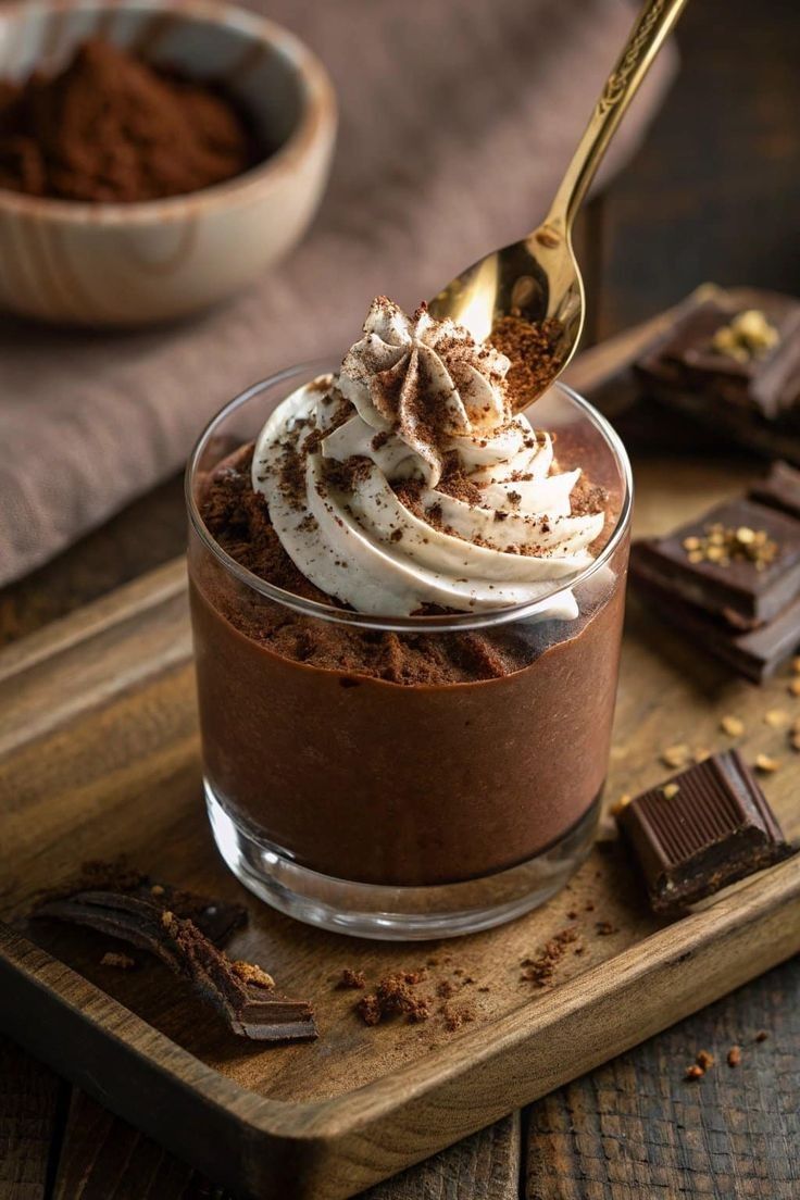 Classic French chocolate mousse served in cups.